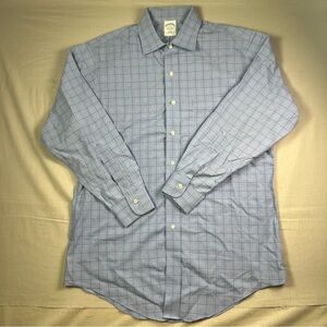 Brooks Brothers Shirt Mens 16-32 PlaidBlue Classic Slim Fit Non Iron Button Down